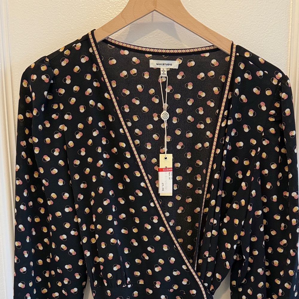 Max Studio Black Polka Dot Wrap Dress